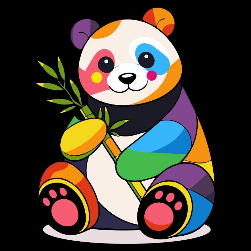 Panda coloré avec du bambou – Design joyeux