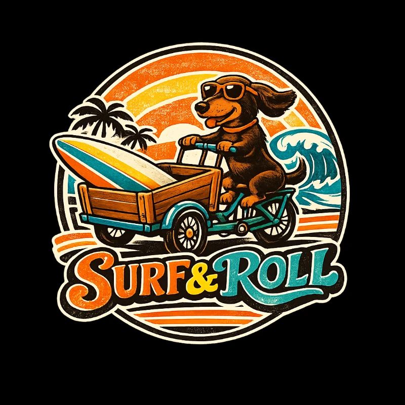 Teckel surf & roll avec planche de surf