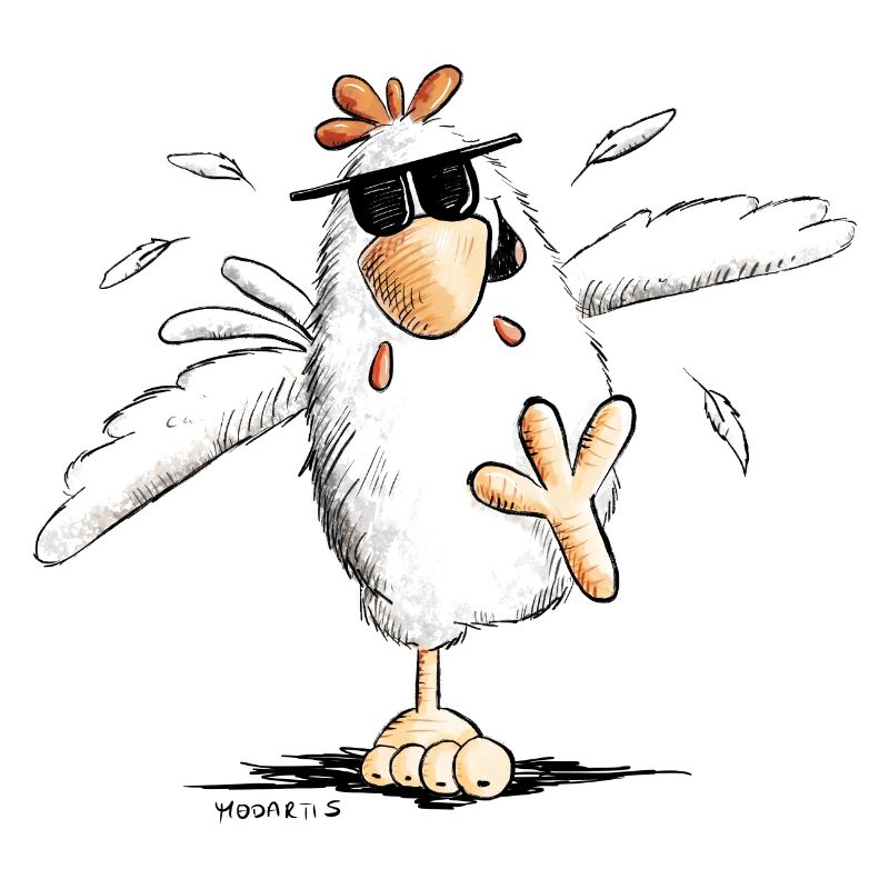 Poulet de course cool avec lunettes de soleil