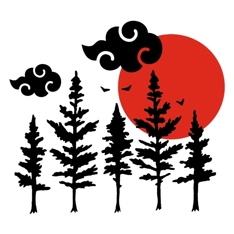 Black trees and red sun