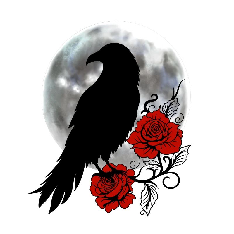 Black Raven Red Roses Full Moon