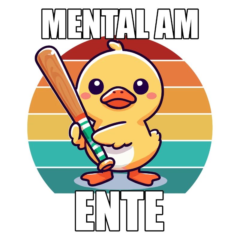 Mental At The End Cute Duck With Racket Retro