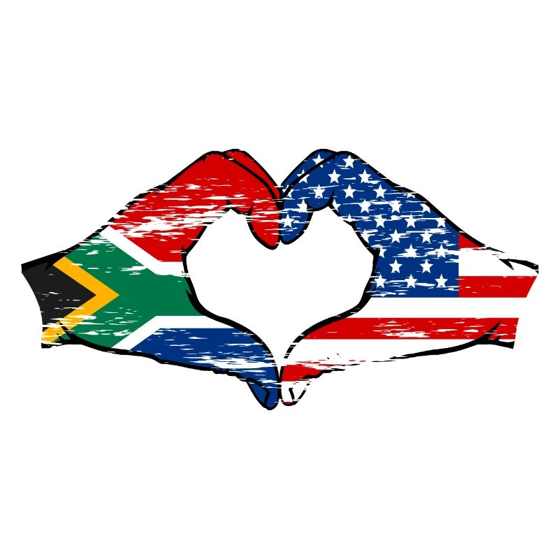 Afrique du Sud États-Unis drapeau mains forme de coeur utilisé