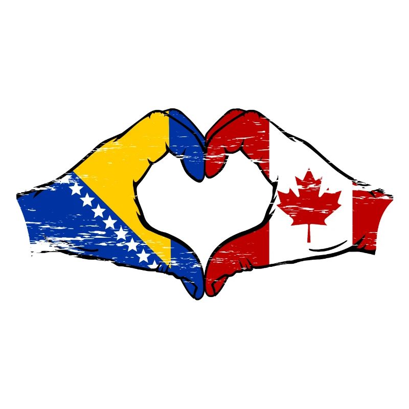 Bosnie Canada drapeau mains forme de coeur utilisé