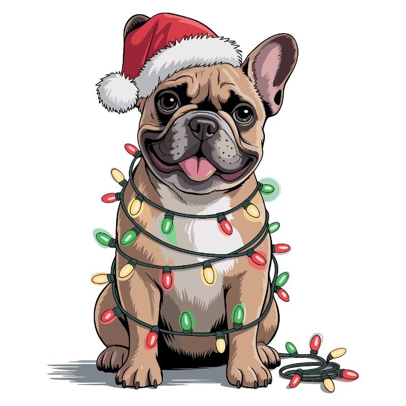 Festliche Bulldogge mit Weihnachtslichtern