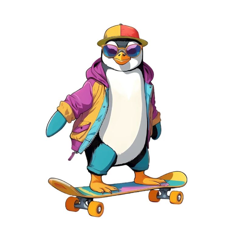 Penguin Skateboard Neon Look