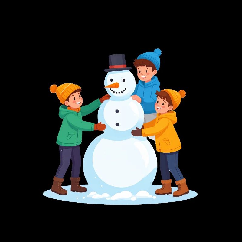 Fröhliche Kinder bauen einen Schneemann