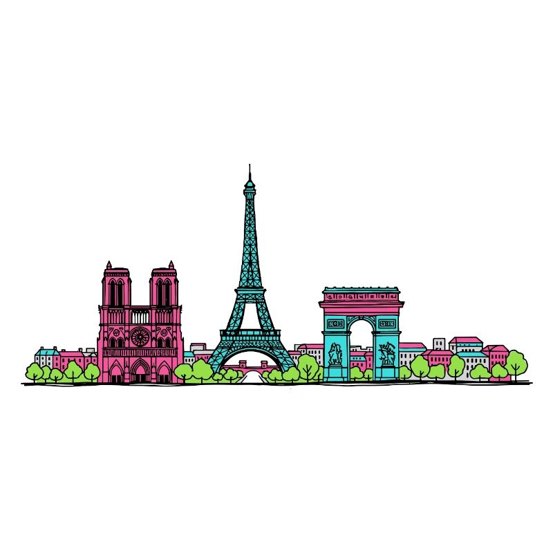 Paris City Skyline Eiffel Tower Modern Line Art