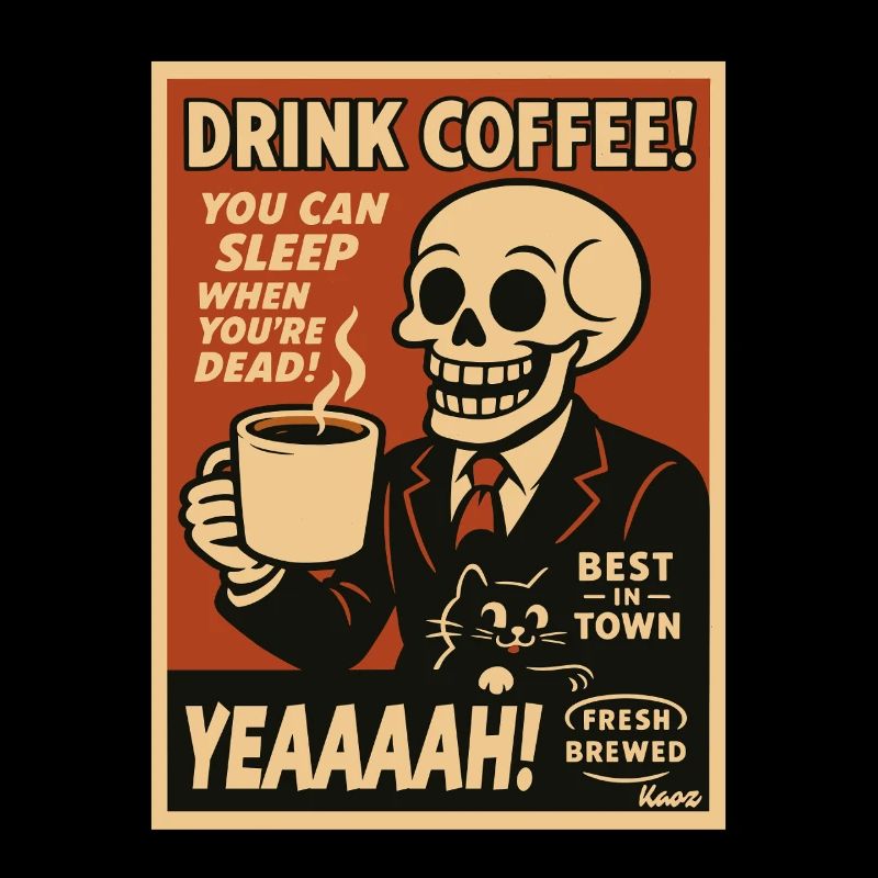 Retro de Crâne de Café et Chat