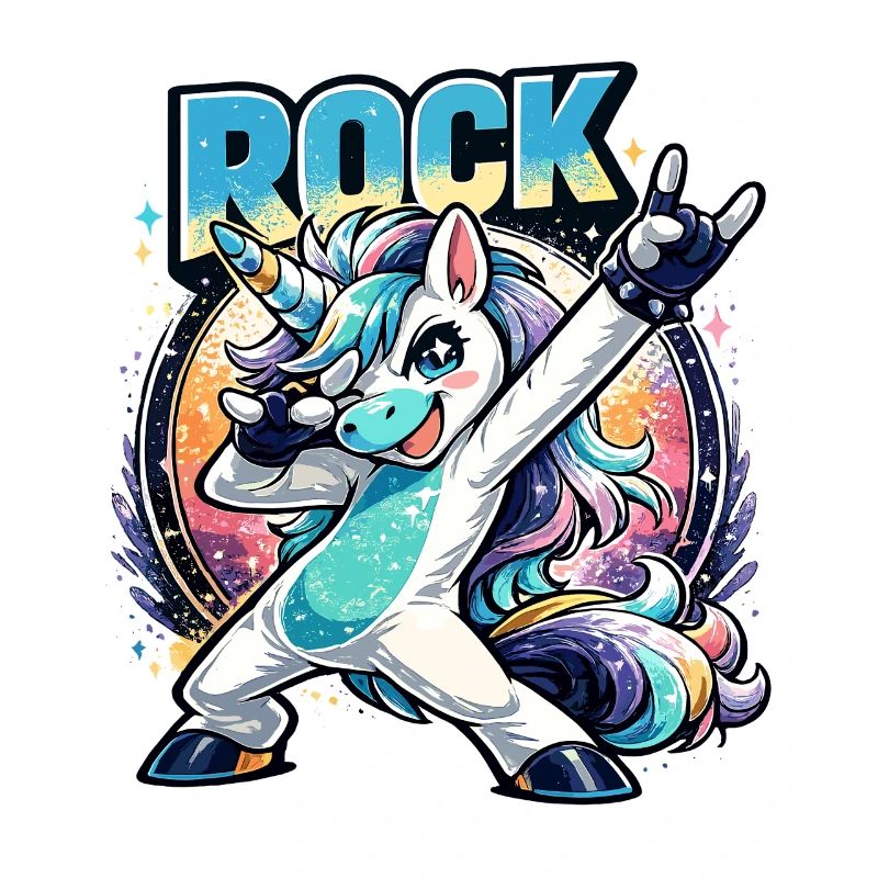 Rock Einhorn in Dabbing Pose mit Retro Vibes