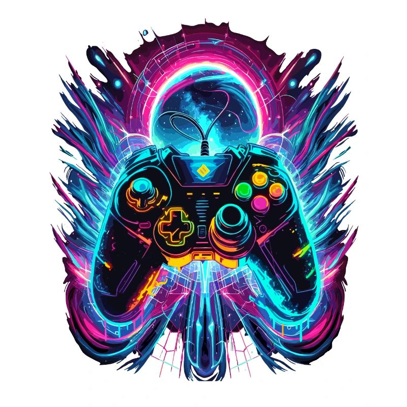 Vibrant Neon Retro Gaming Controller
