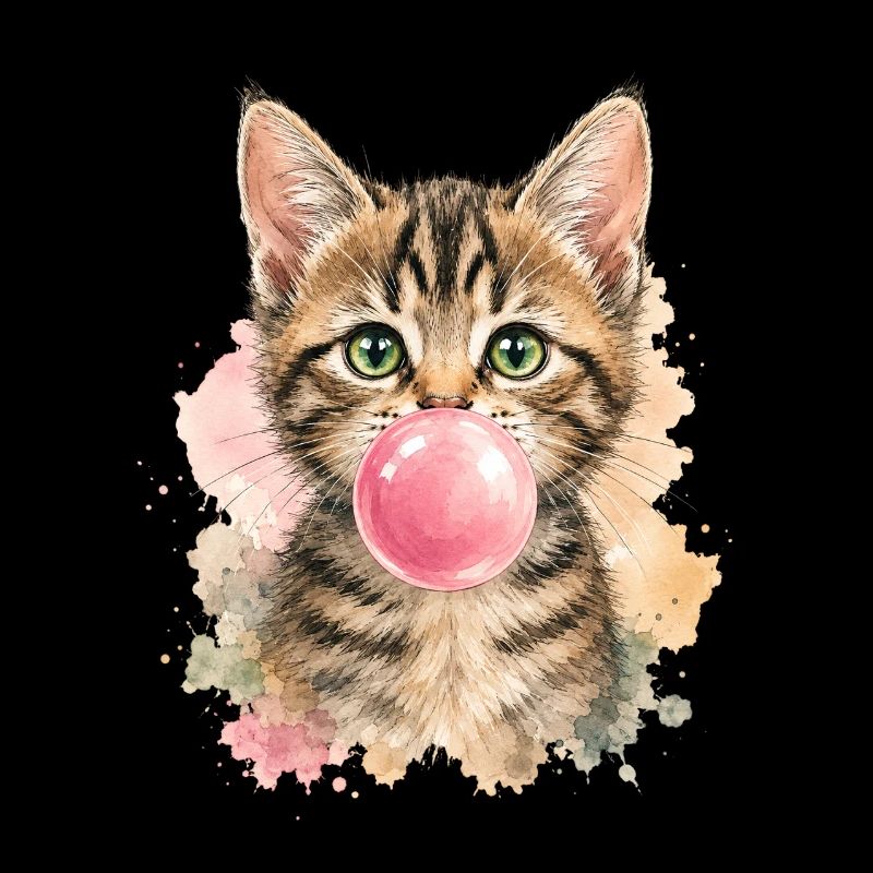 Chat avec une bulle rose