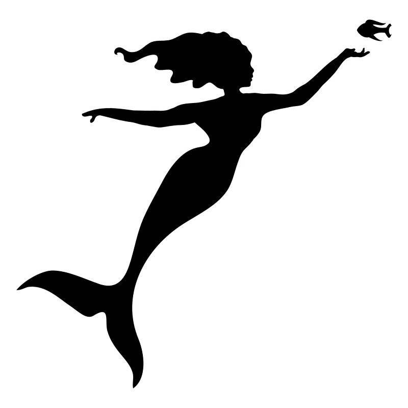 The mermaid plays with a fish