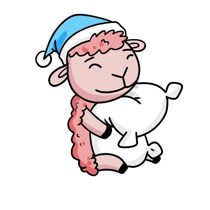 Sheep with pillow and sleeping cap