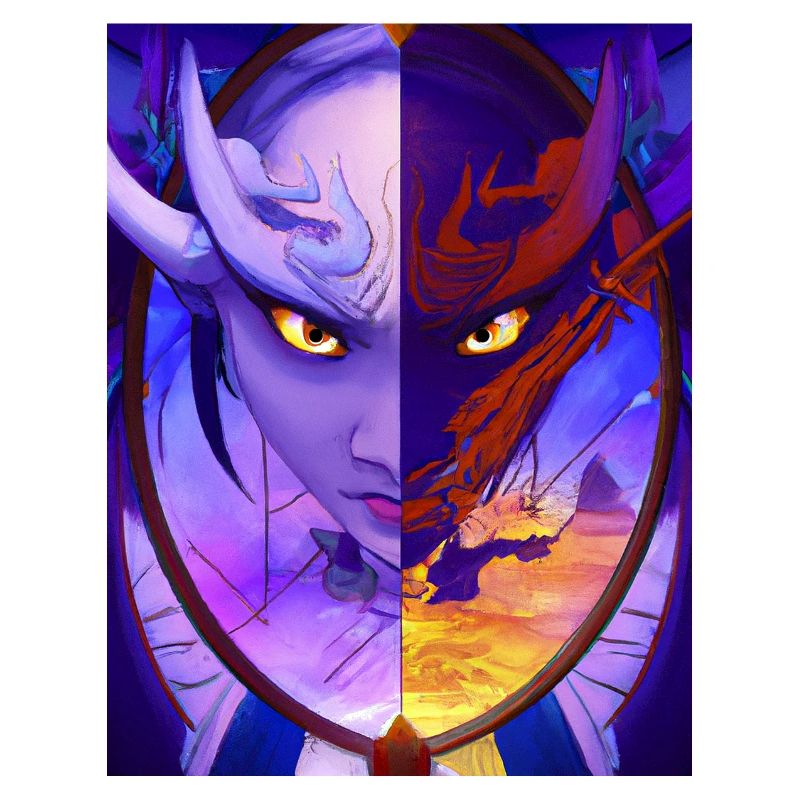 Samurai Dragon Blick in den Spiegel Mirror Image