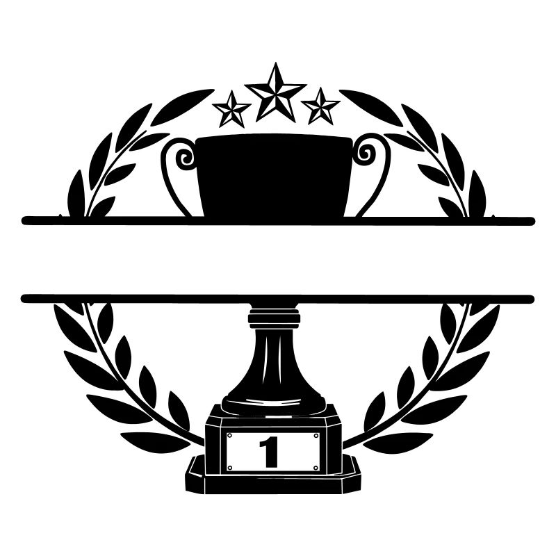 Cup in laurel wreath with name banner