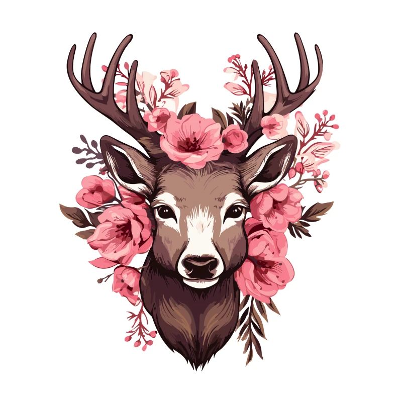 Reh Hirsch mit Blumen Trachten Rehkopf Hirschkopf