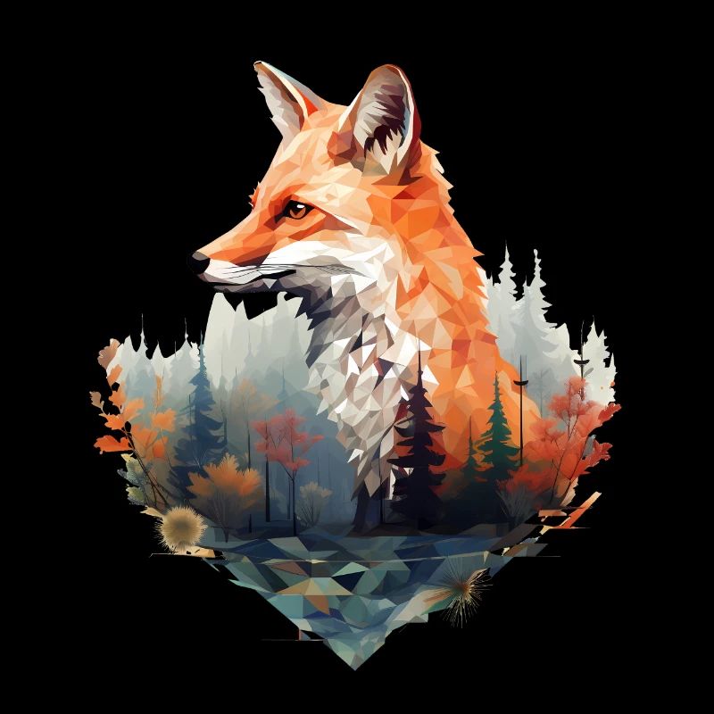 Geometric fox with forest in triangle look