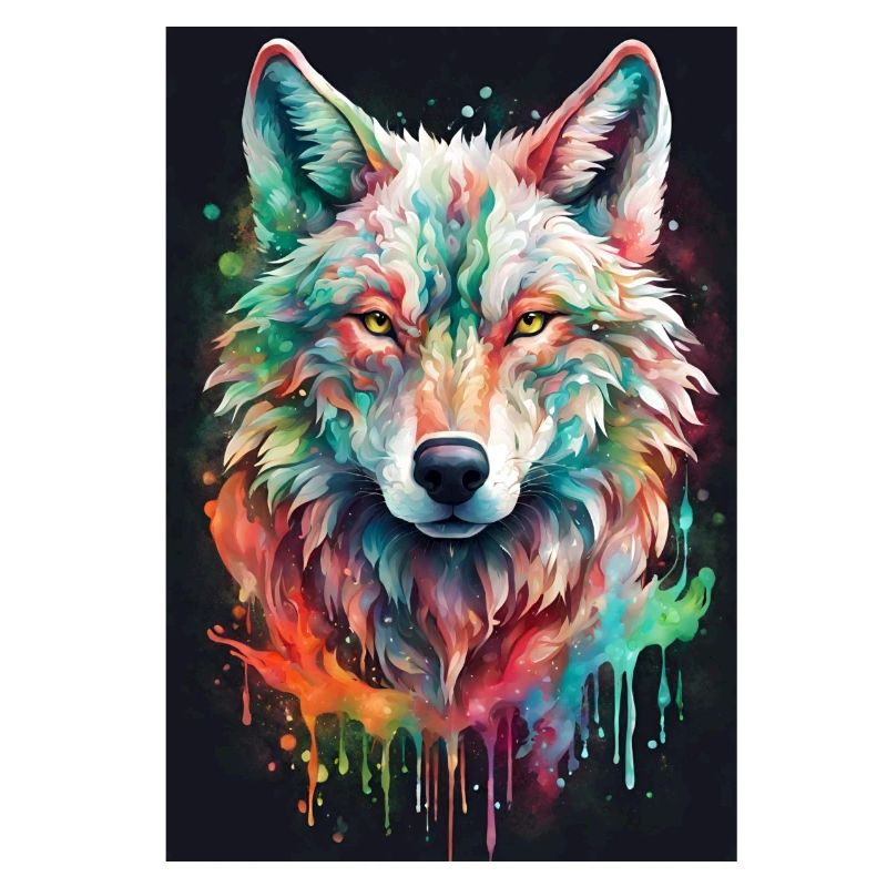 Bunter Wolfkopf Farbexplosion