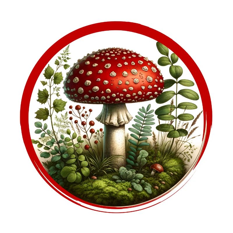 Detailed red toadstool on forest floor
