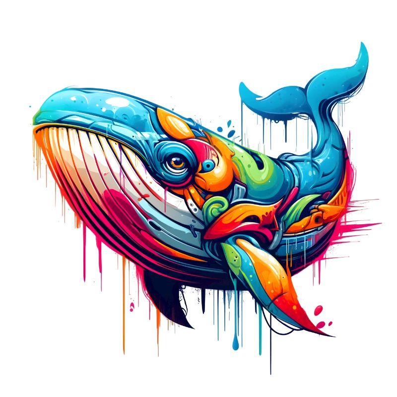 Lebendiges Motiv eines Wals in Graffiti-Technik