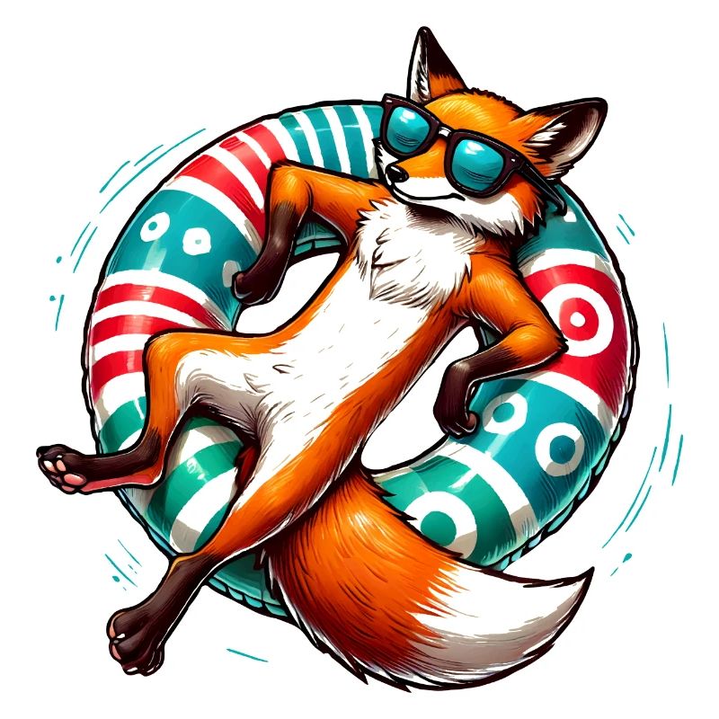 A relaxed fox on a swimming ring