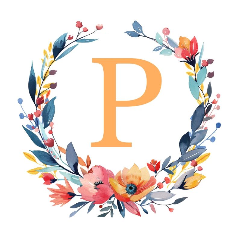 P Monogram, Flower Wreath, Personalizable