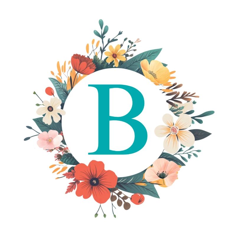 B Monogram, Flower Wreath, Personalizable