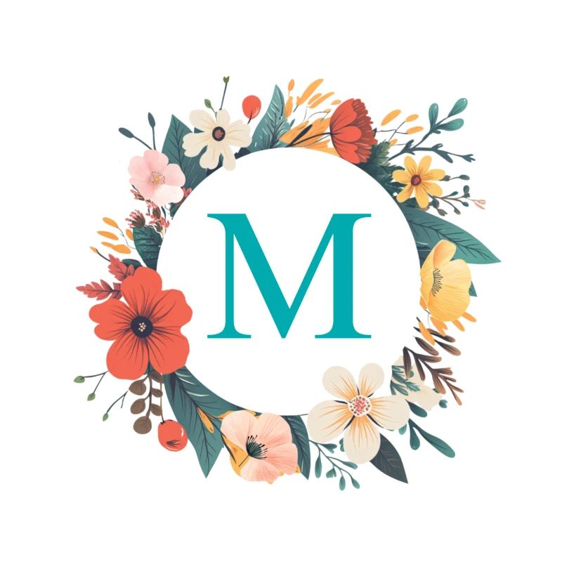 M Monogram, Flower Wreath, Personalizable
