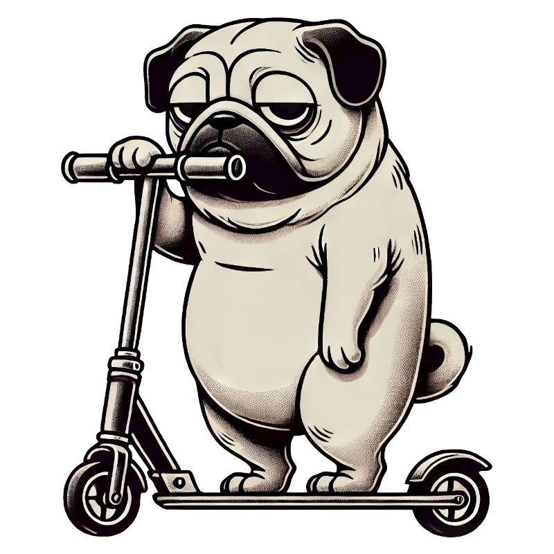 Lustiger Mops Roller Scooter Kickroller Grumpy