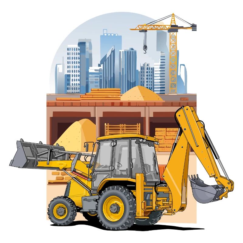Backhoe Loader, Tractor Loader on Construction Site
