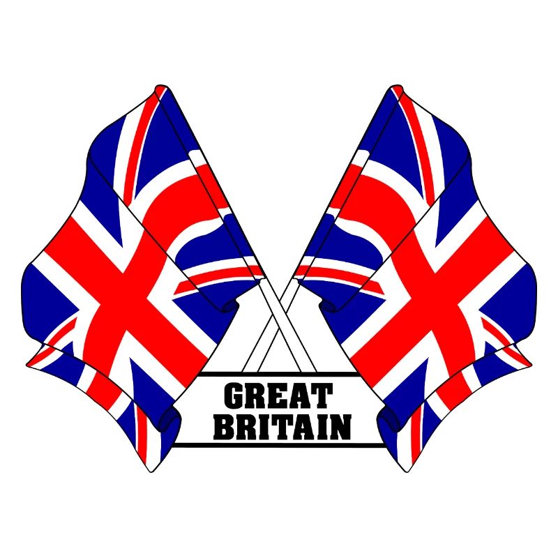 Crossed British flags with text