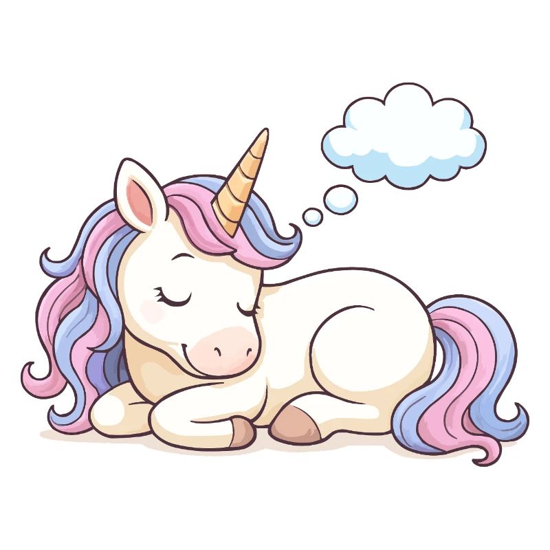 Schlafendes Einhorn mit Regenbogenmähne