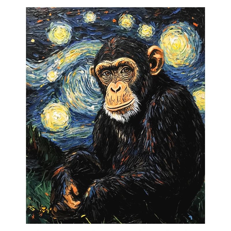 Monkey Chimpanzee Van Gogh Style Starry