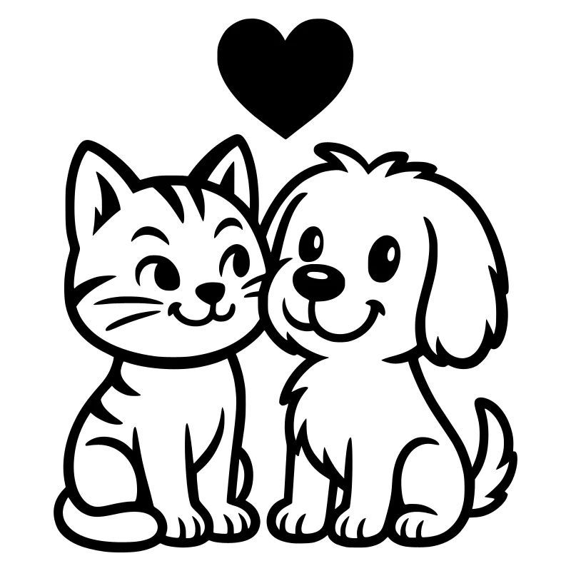 Chien mignon et chat mignon avec coeur