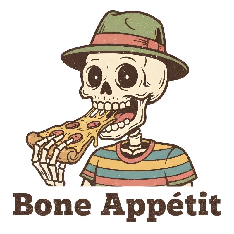 Bone Appétit Skeleton Eats Pizza