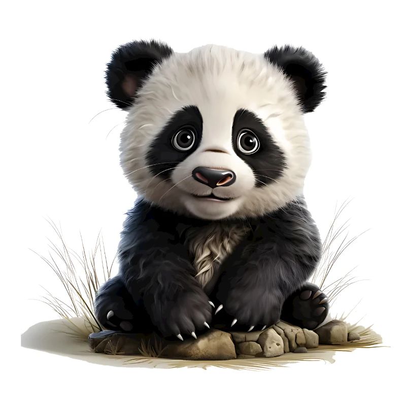 Bébé panda à la pierre