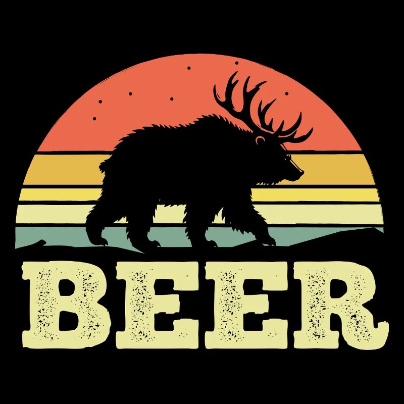 Bear Silhouette Beer Sunset Retro