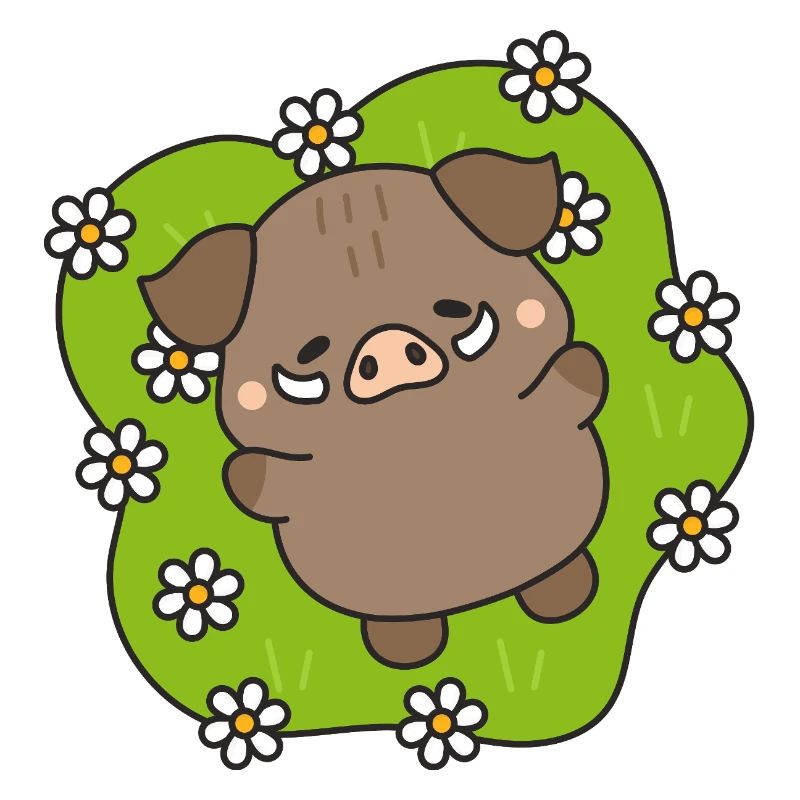 Fröhliches Schwein unter Gänseblümchen