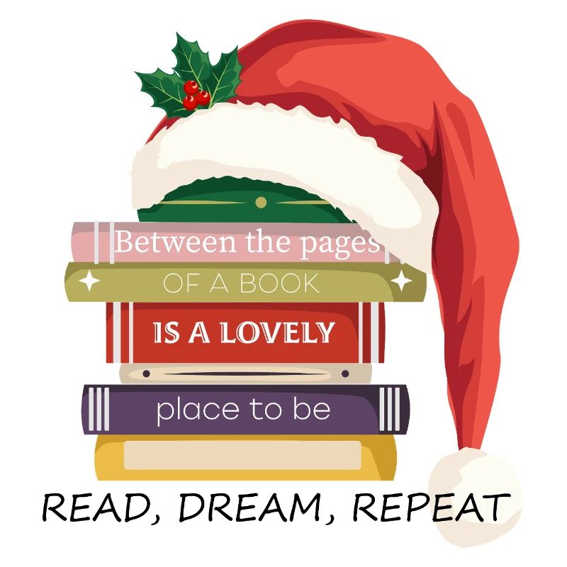 Book Stack with Christmas hat