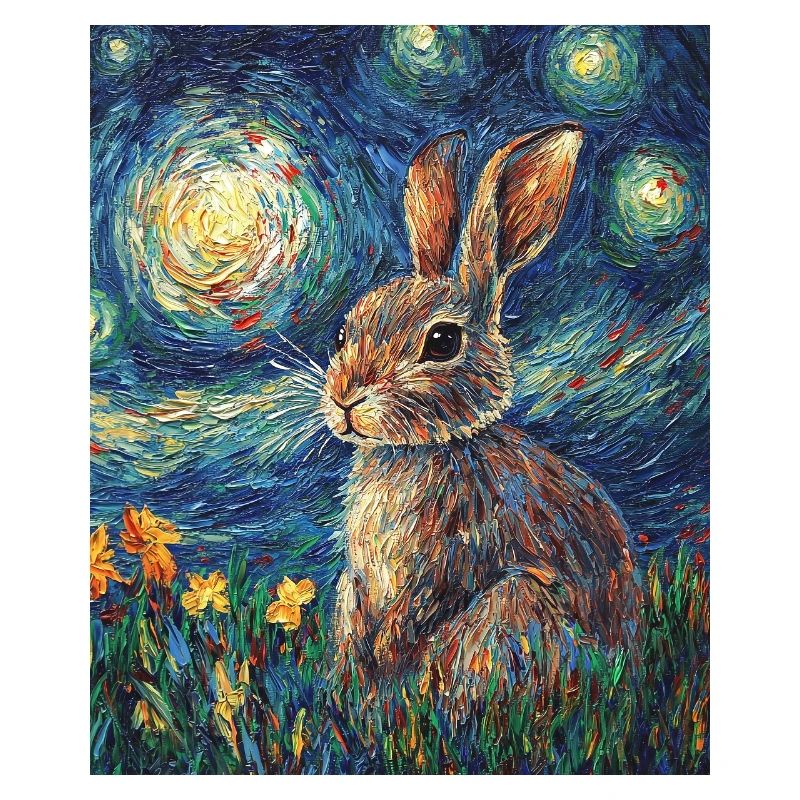 Bunny Rabbit Bunny Van Gogh Style Starry Night