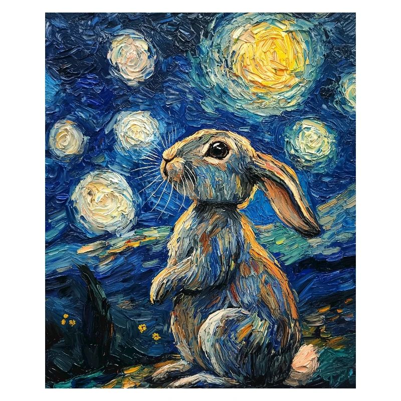 Bunny Rabbit Bunny Van Gogh Style Starry Night
