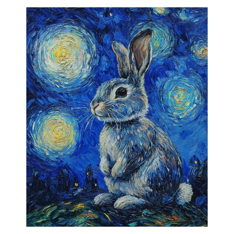 Bunny Rabbit Bunny Van Gogh Style Starry Night