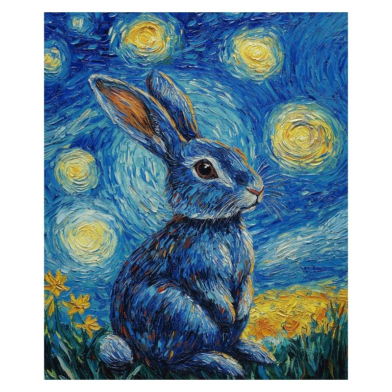 Bunny Rabbit Bunny Van Gogh Style Starry Night