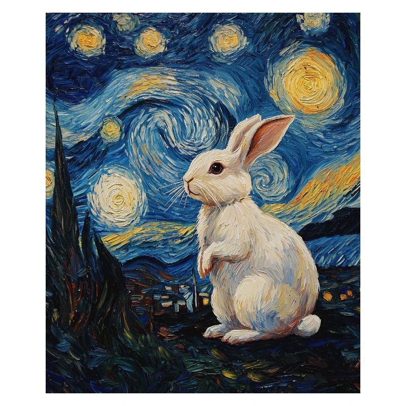 Rabbit Van Gogh Style Starry Night