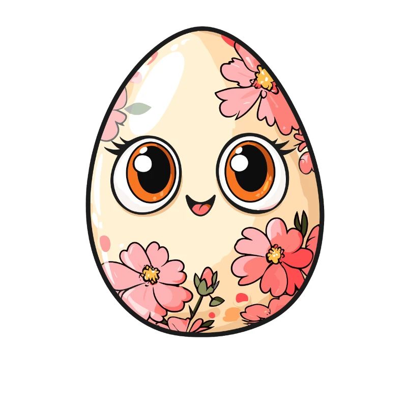 Kawaii Easter Egg with Flowers