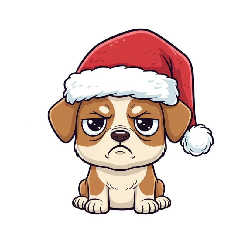 Cute Grumpy Dog with Hat – Xmas Cartoon