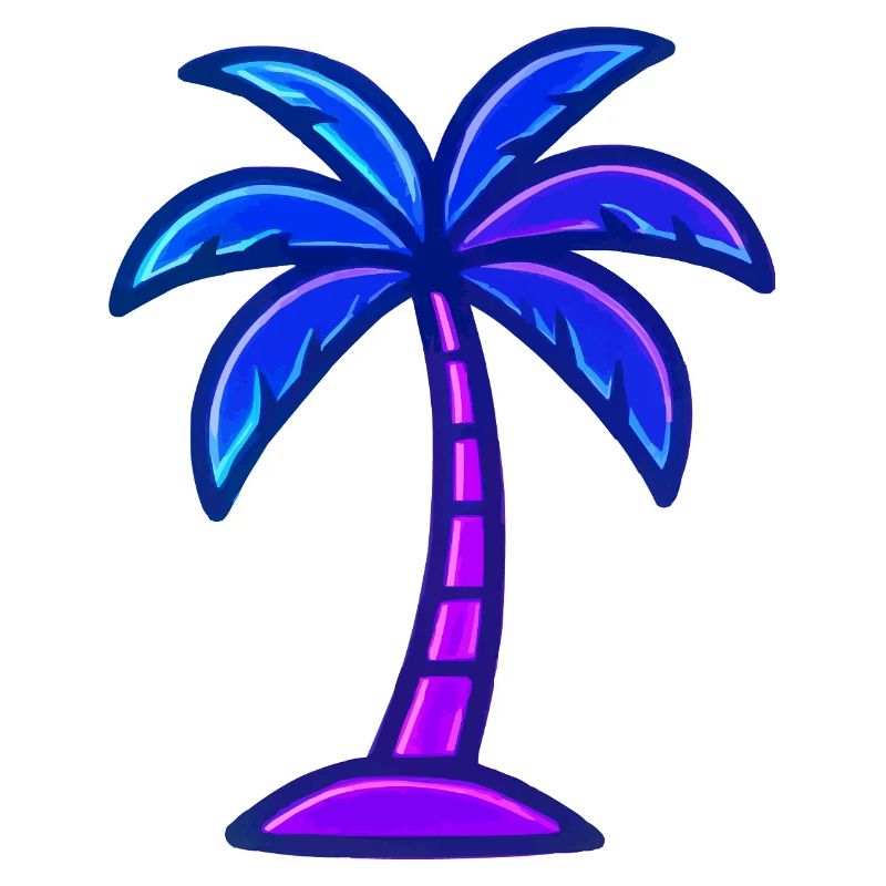 Neon palm tree in night light