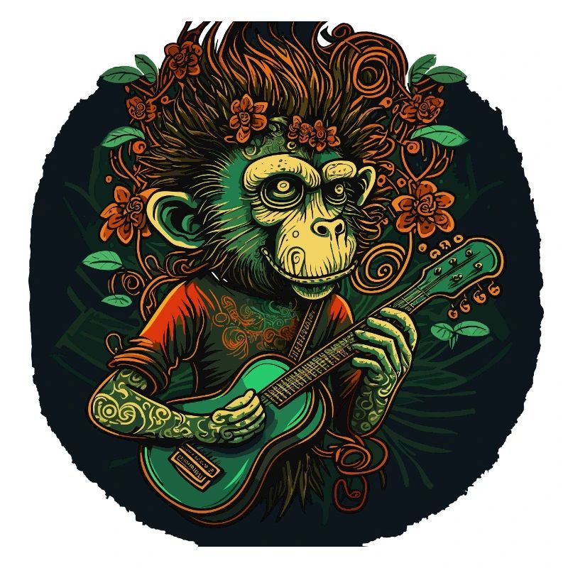 Monkey with guitar in the jungle