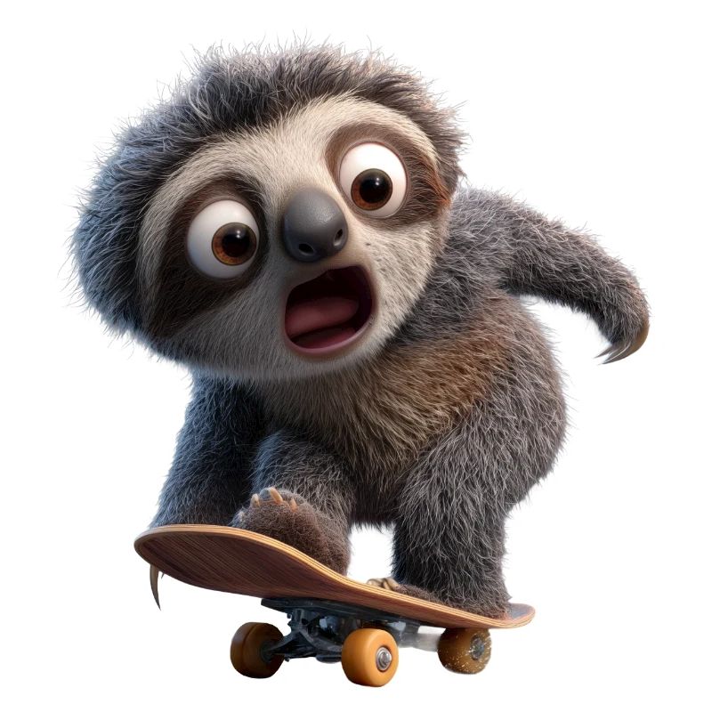 Sloth on Skateboard Funny Slow Cool